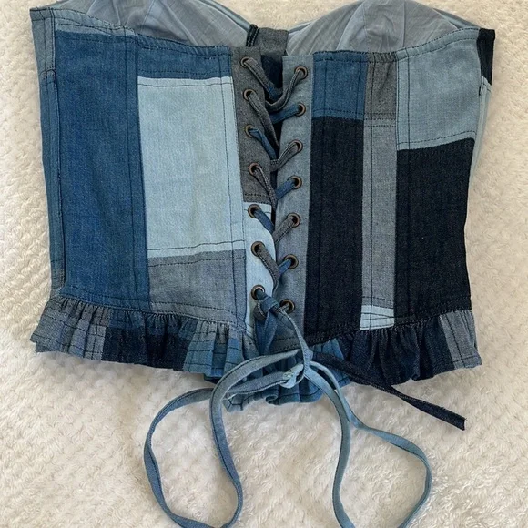 Valeria Corset Top in Denim Patchwork - Picture 2 of 4